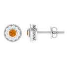 Round Citrine Halo Stud Earrings with Diamond in Twisted Rope Frame Citrine - ( AAA ) - Quality - Rosec Jewels