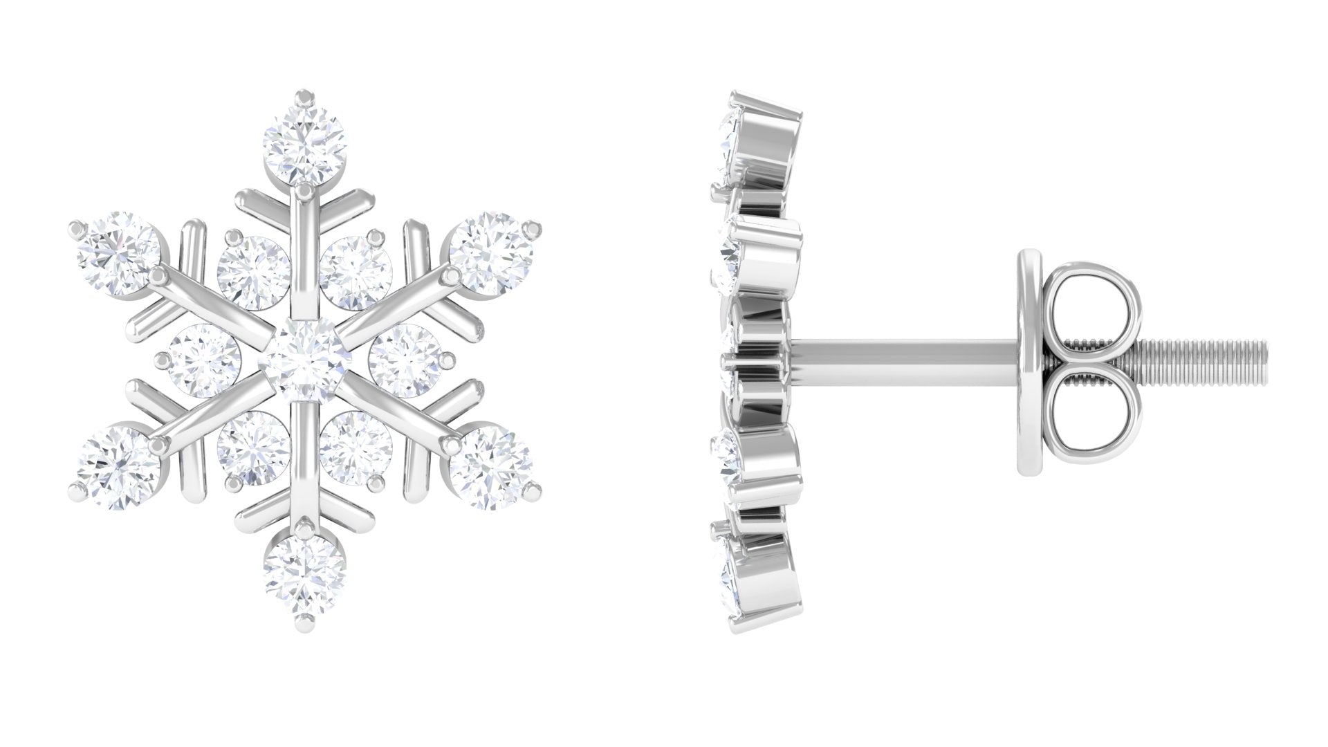 Rosec Jewels-Certified Diamond Snowflake Stud Earrings with Screw Back