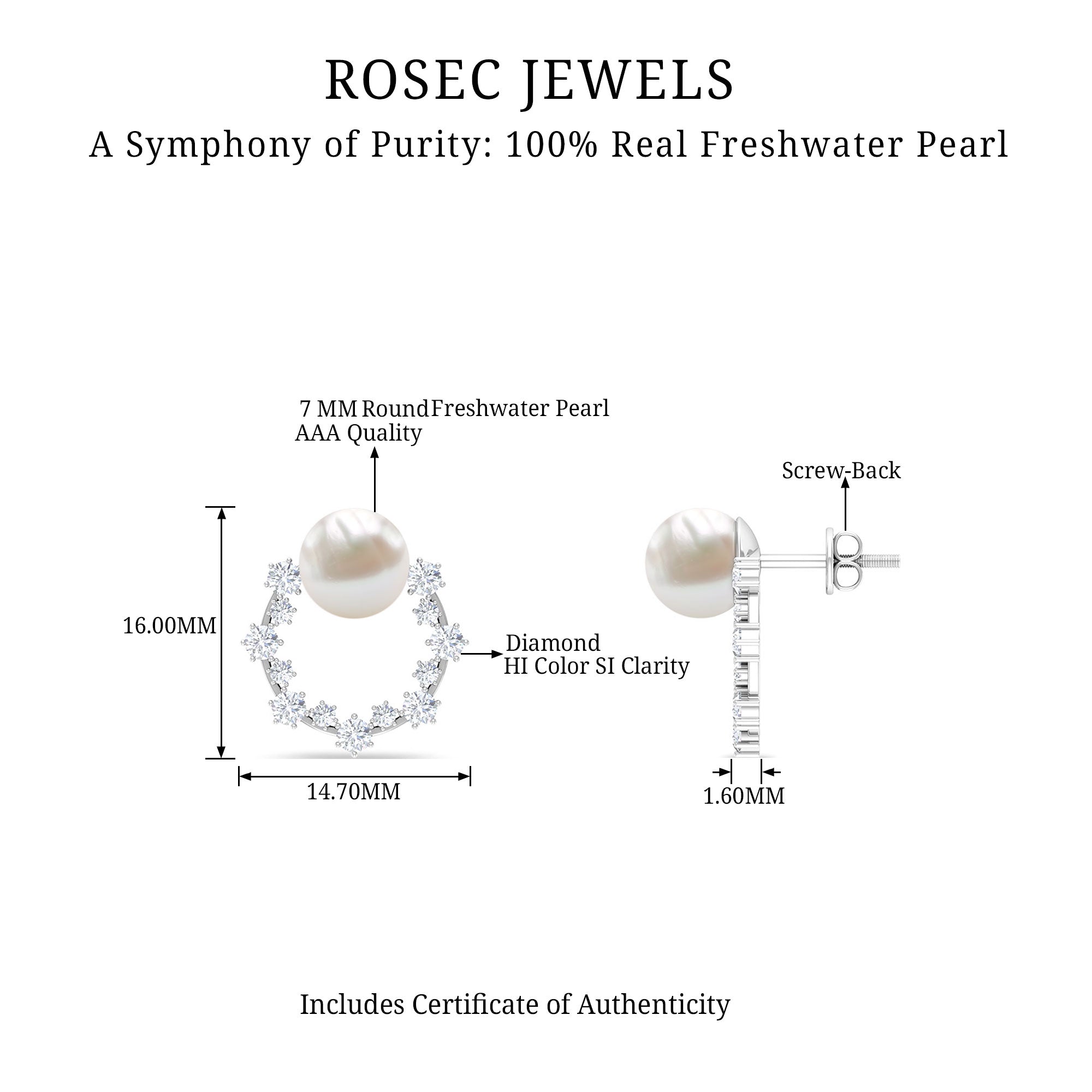 7.25 CT Freshwater Pearl and Diamond Open Circle Stud Earrings Freshwater Pearl - ( AAA ) - Quality - Rosec Jewels