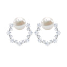 7.25 CT Freshwater Pearl and Diamond Open Circle Stud Earrings Freshwater Pearl - ( AAA ) - Quality - Rosec Jewels