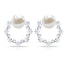 7.25 CT Freshwater Pearl and Diamond Open Circle Stud Earrings Freshwater Pearl - ( AAA ) - Quality - Rosec Jewels