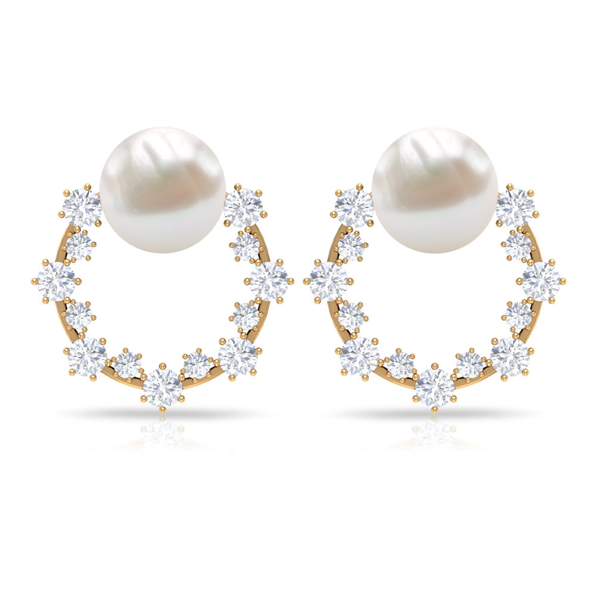 7.25 CT Freshwater Pearl and Diamond Open Circle Stud Earrings Freshwater Pearl - ( AAA ) - Quality - Rosec Jewels