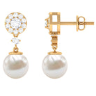 6.50 CT Freshwater Pearl Drop Earrings with Diamond Accent Freshwater Pearl - ( AAA ) - Quality - Rosec Jewels