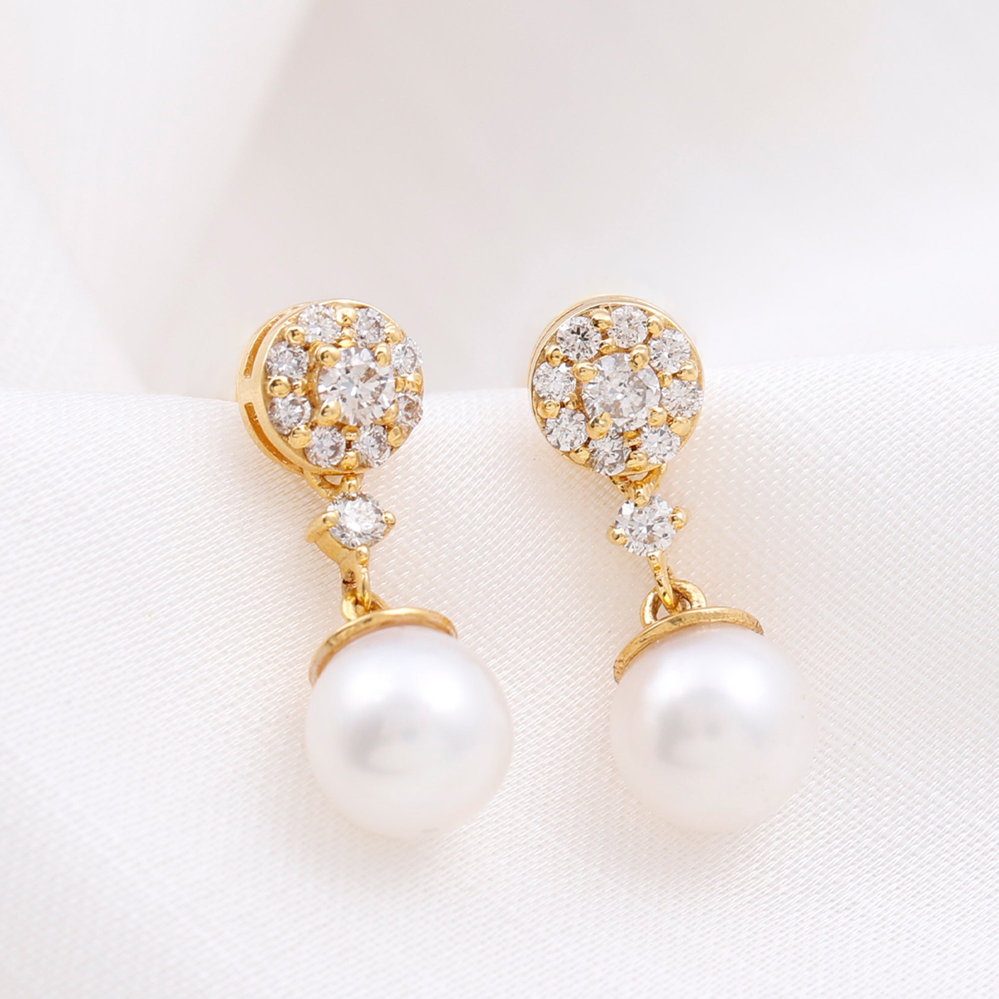 6.50 CT Freshwater Pearl Drop Earrings with Diamond Accent Freshwater Pearl - ( AAA ) - Quality - Rosec Jewels