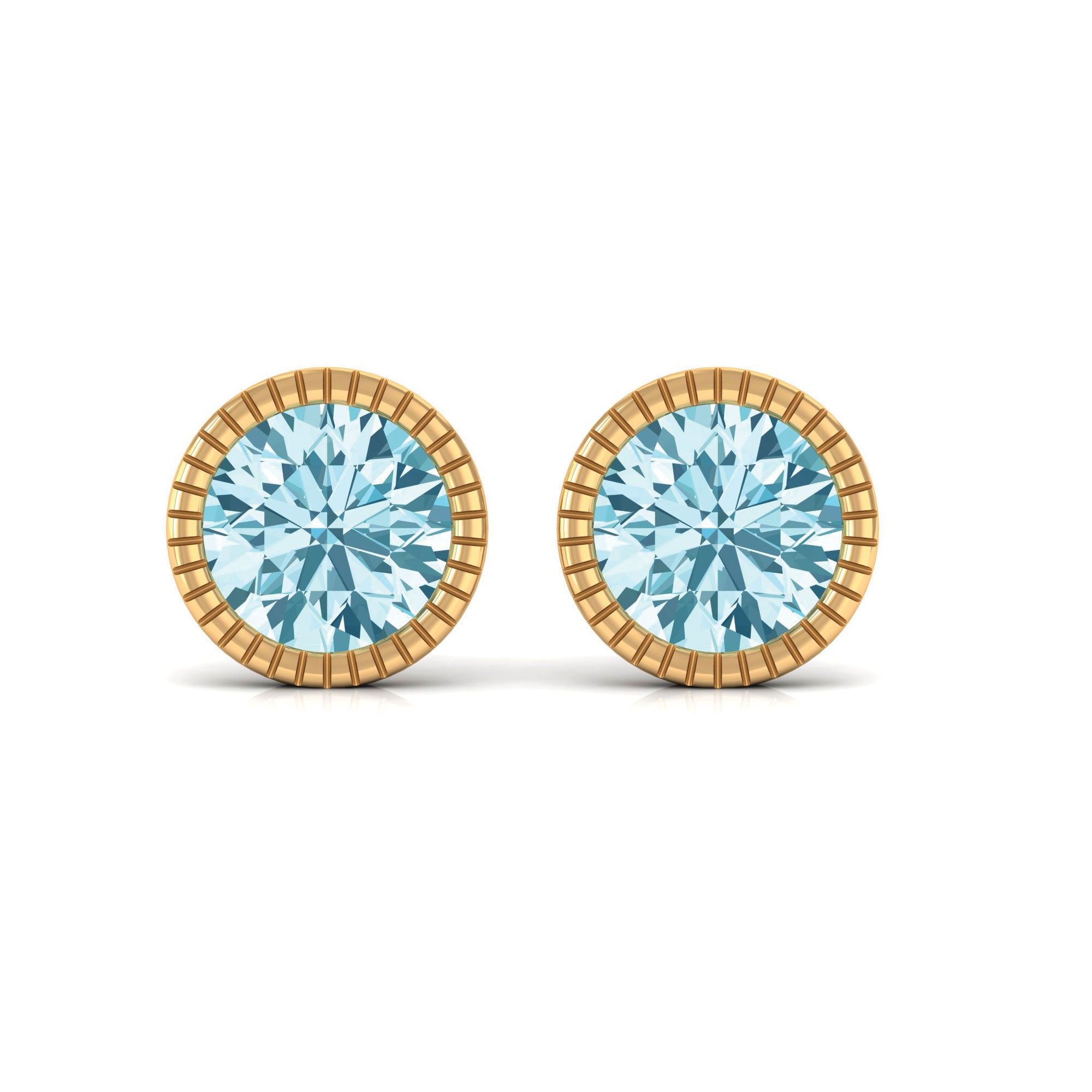 Round Cut Real Aquamarine Solitaire Stud Earring in Bezel Setting Aquamarine - ( AAA ) - Quality - Rosec Jewels