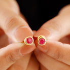 1.25 CT Round Cut Created Ruby Solitaire Stud Earring in Gold Lab Created Ruby - ( AAAA ) - Quality - Rosec Jewels