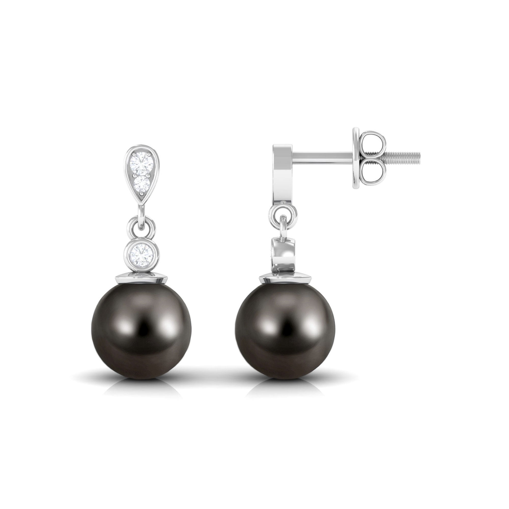 7 MM Tahitian Pearl Drop Earring with Diamond Tahitian pearl - ( AAA ) - Quality - Rosec Jewels