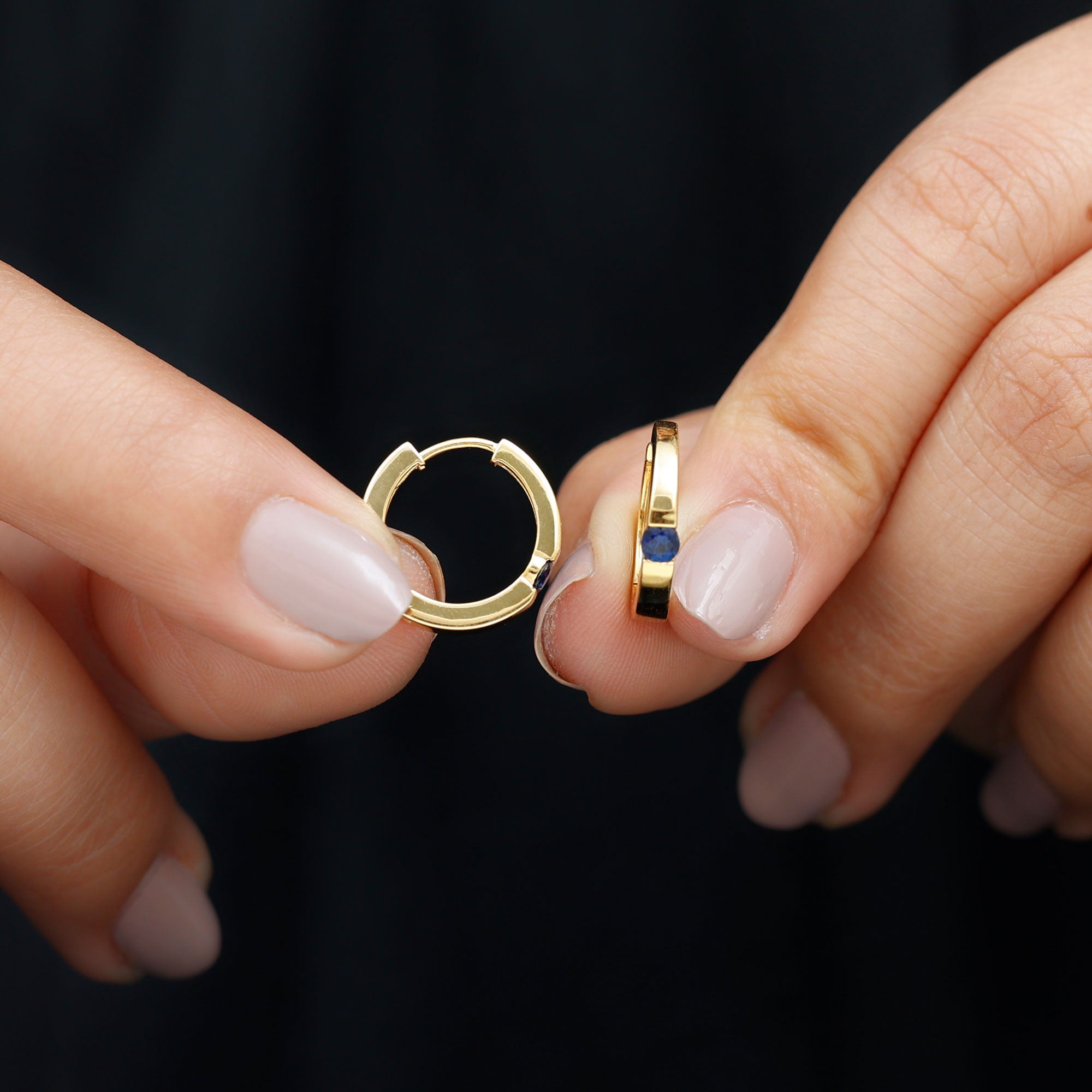 Minimal Blue Sapphire Hinged Hoop Earrings in Tension Mount Setting Blue Sapphire - ( AAA ) - Quality - Rosec Jewels