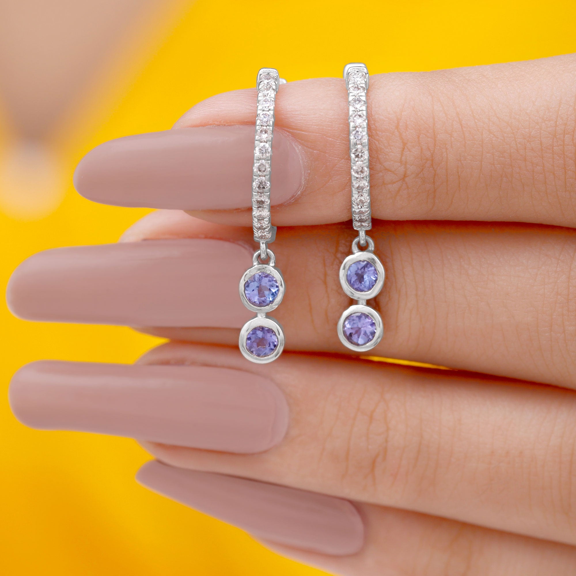 1 CT Minimal Tanzanite and Diamond Hoop Drop Earrings Tanzanite - ( AAA ) - Quality - Rosec Jewels