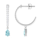 Aquamarine and Diamond Hoop Drop Earrings Aquamarine - ( AAA ) - Quality - Rosec Jewels