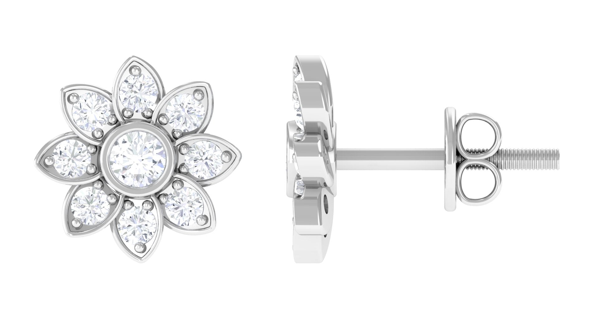 Rosec Jewels-1/2 CT Diamond Flower Stud Earrings in Prong Setting