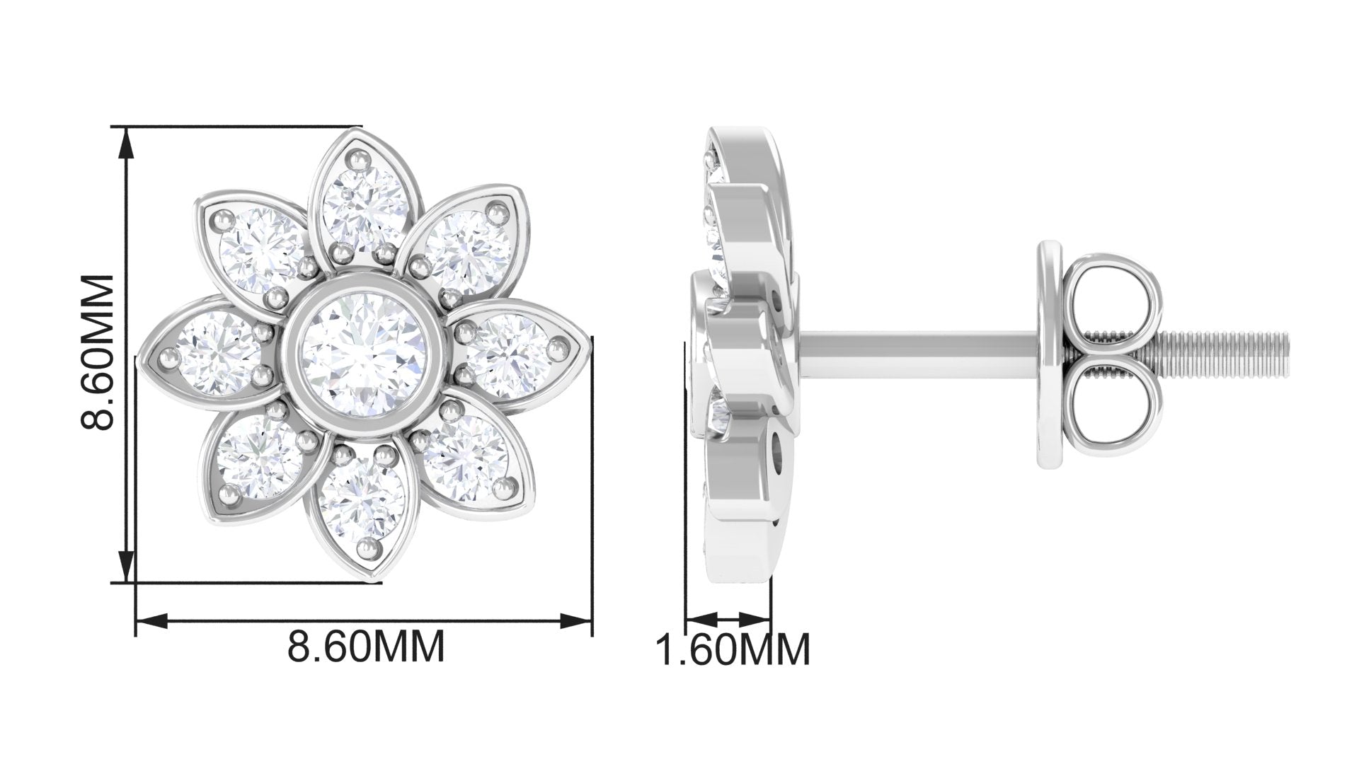 Rosec Jewels-1/2 CT Diamond Flower Stud Earrings in Prong Setting