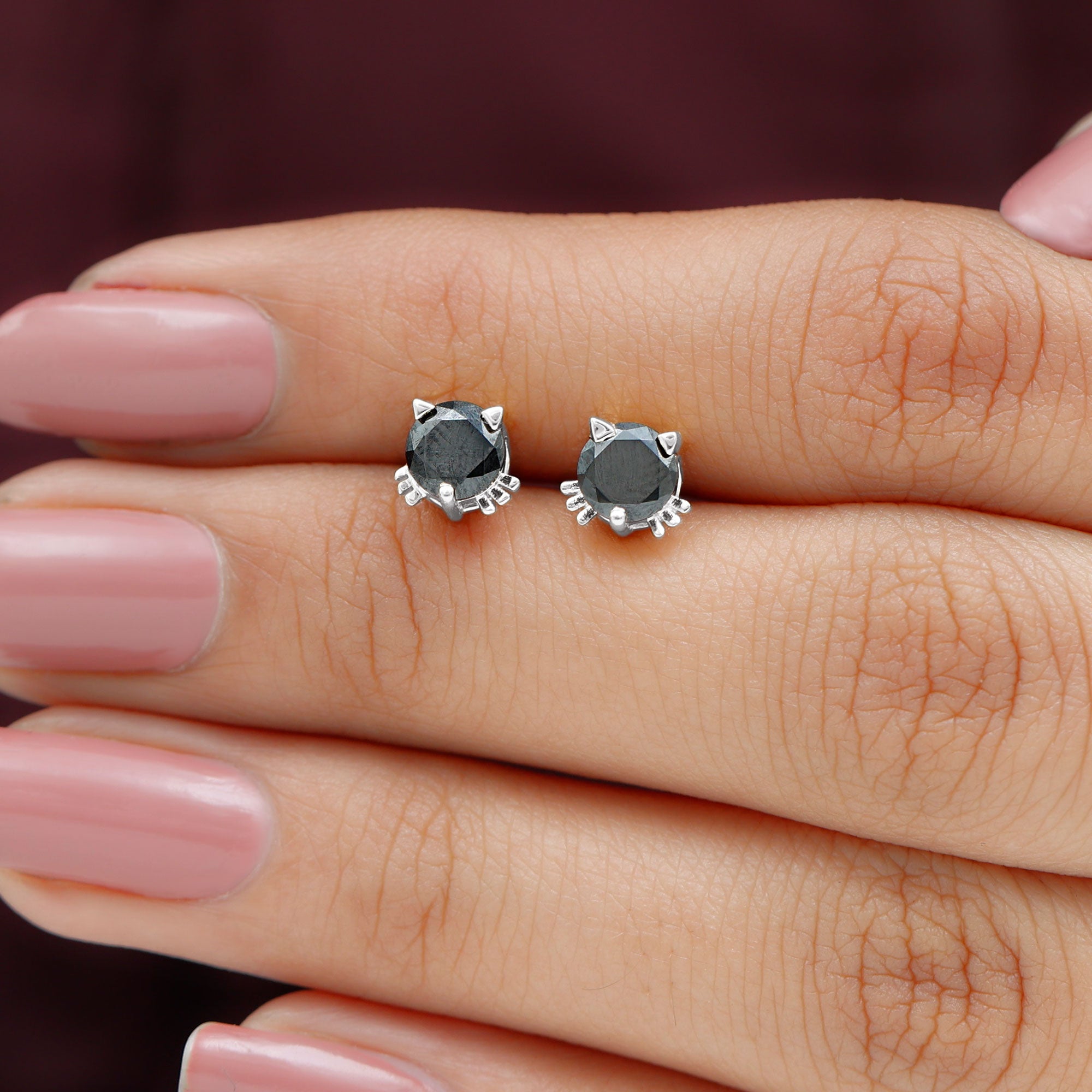 5 MM Round Lab Created Black Diamond Solitaire Cat Stud Earrings Lab Created Black Diamond - ( AAAA ) - Quality - Rosec Jewels