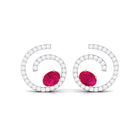 Spiral Stud Earring with Ruby and Diamond Ruby - ( AAA ) - Quality - Rosec Jewels