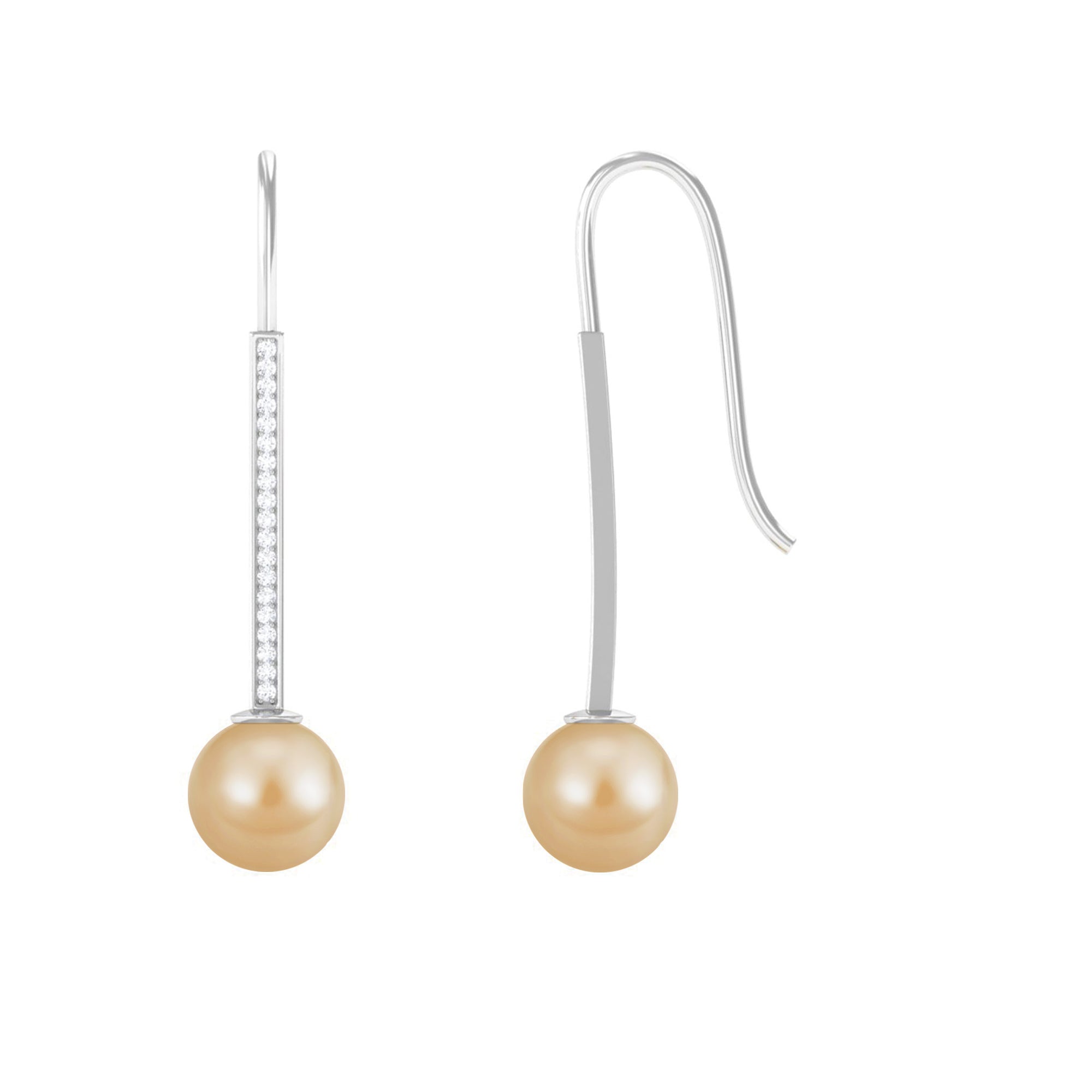 South Sea Pearl and Diamond Drop Earring with Fish Hook Closure South Sea Pearl - ( AAA ) - Quality - Rosec Jewels