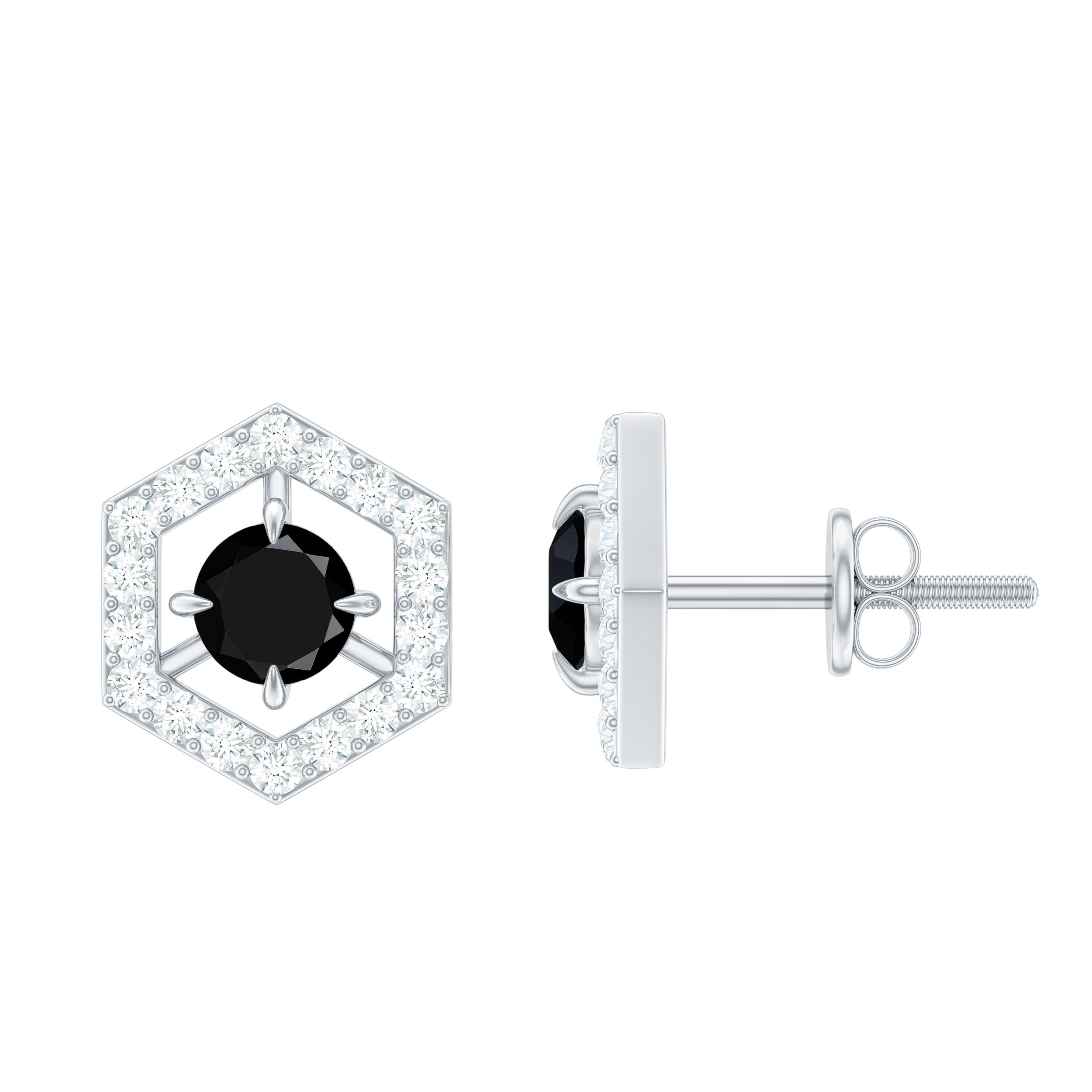 1 CT Minimal Black Spinel and Diamond Geometric Stud Earrings Black Spinel - ( AAA ) - Quality - Rosec Jewels