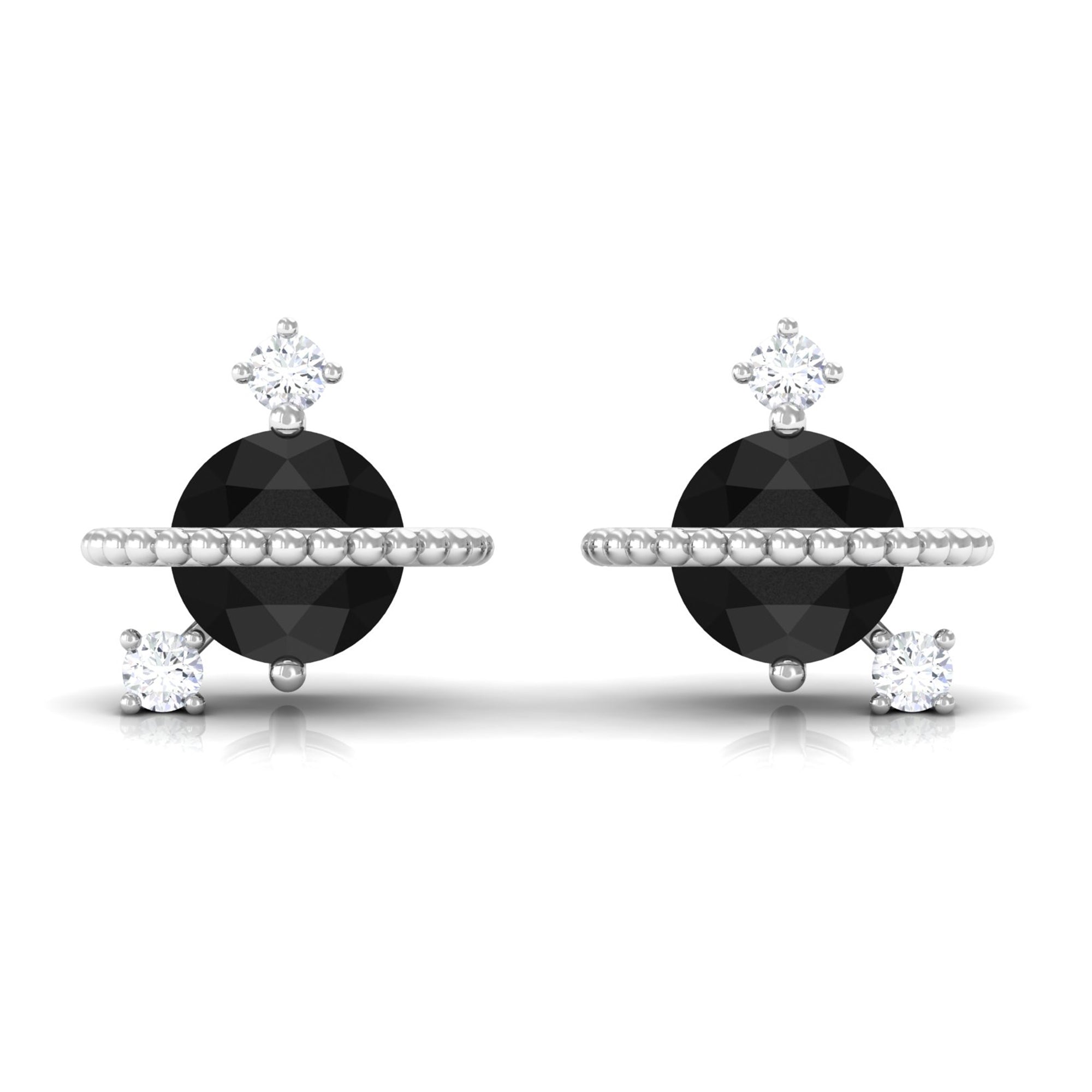 Black Spinel Celestial Stud Earrings with Diamond Stones Black Spinel - ( AAA ) - Quality - Rosec Jewels