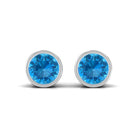 Swiss Blue Topaz Solitaire Stud Earrings in Bezel Setting Swiss Blue Topaz - ( AAA ) - Quality - Rosec Jewels