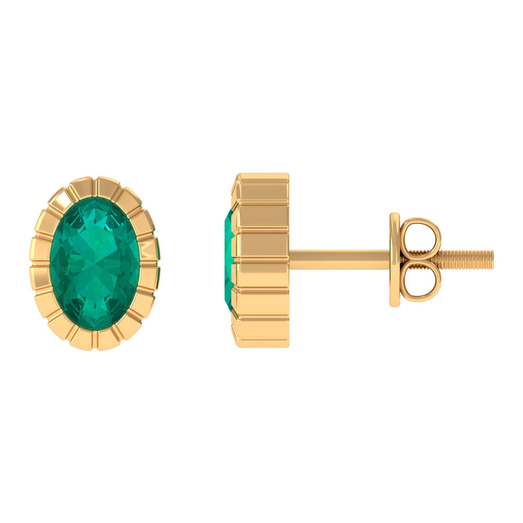 Rosec Jewels-1 CT Oval Emerald Solitaire Stud Earrings in Bezel Setting