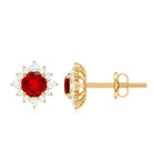 1.25 CT Created Ruby Classic Stud Earrings with Diamond Halo Lab Created Ruby - ( AAAA ) - Quality - Rosec Jewels