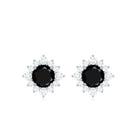 1 CT Classic Black Onyx Stud Earrings with Diamond Halo Black Onyx - ( AAA ) - Quality - Rosec Jewels