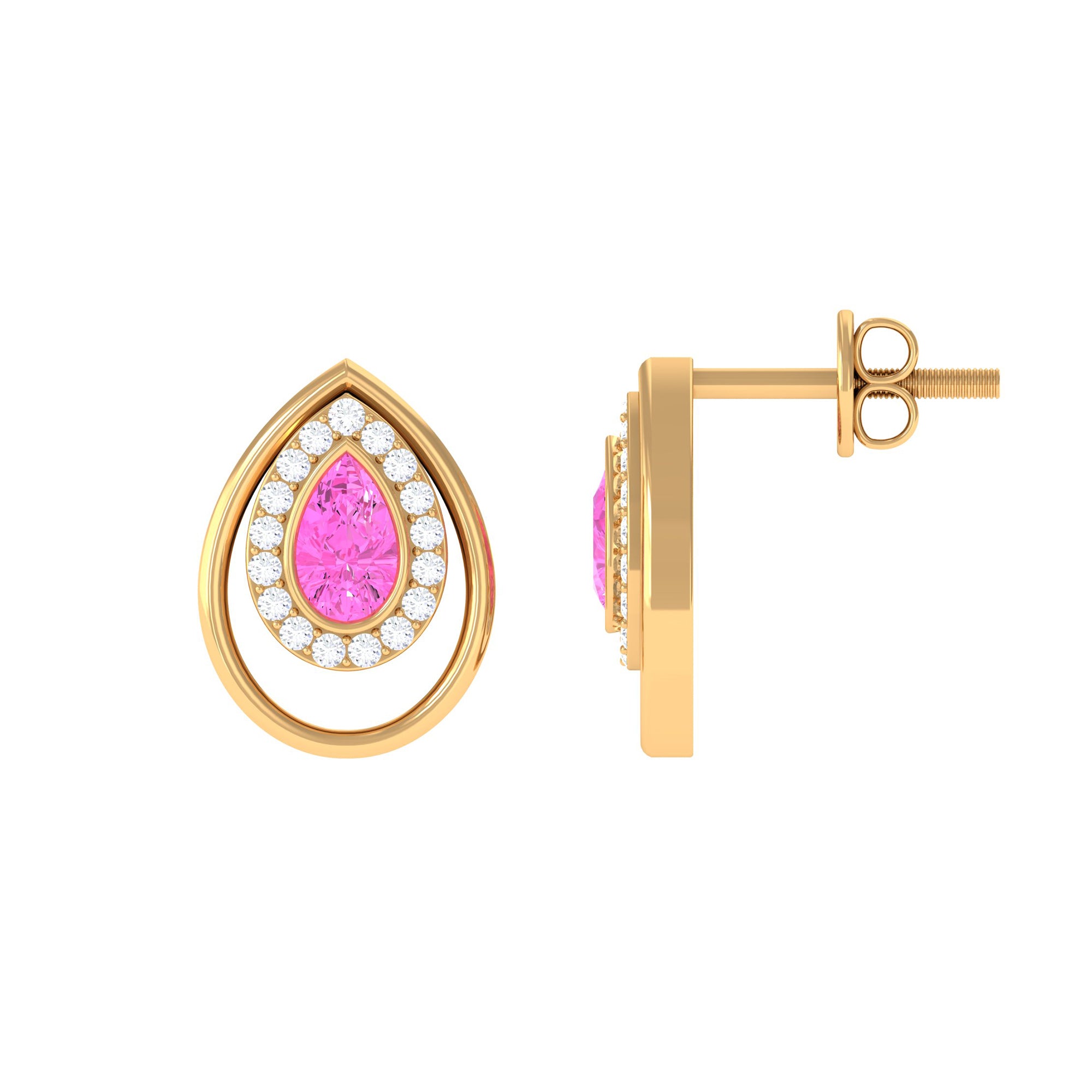 Classic Pink Sapphire and Diamond Teardrop Stud Earrings Pink Sapphire - ( AAA ) - Quality - Rosec Jewels