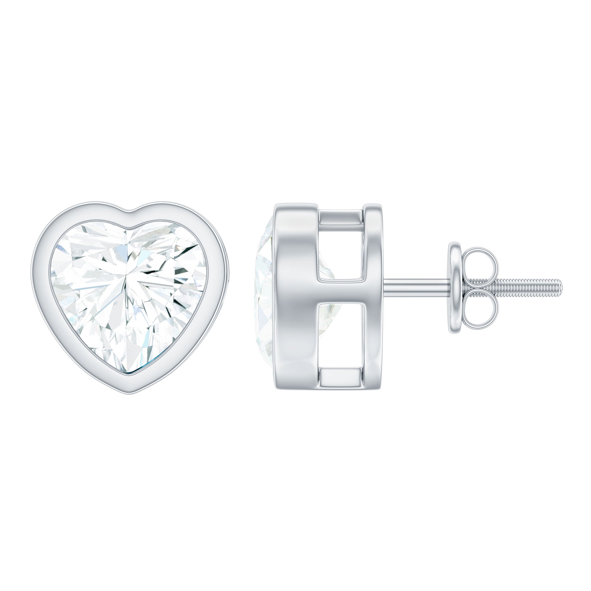 3 CT Heart Shape Moissanite Solitaire Stud Earrings in Bezel Setting Moissanite - ( D-VS1 ) - Color and Clarity - Rosec Jewels