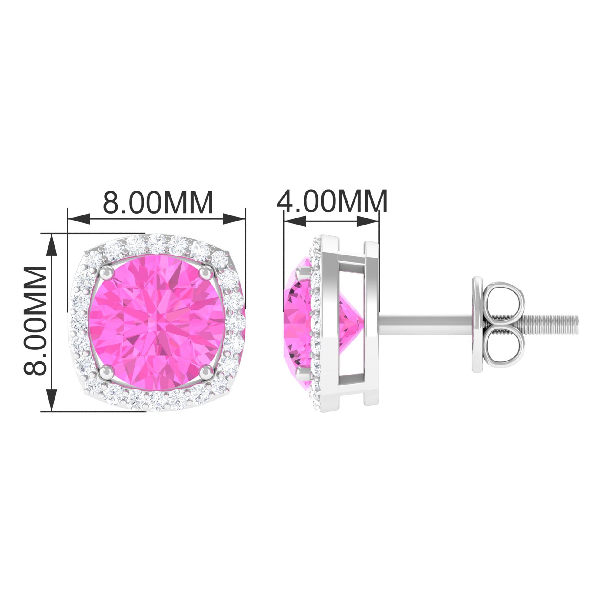 Round Pink Sapphire and Diamond Classic Halo Stud Earrings Pink Sapphire - ( AAA ) - Quality - Rosec Jewels