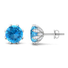 Swiss Blue Topaz Flower Bridal Stud Earrings with Diamond Swiss Blue Topaz - ( AAA ) - Quality - Rosec Jewels