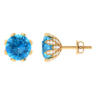 Swiss Blue Topaz Flower Bridal Stud Earrings with Diamond Swiss Blue Topaz - ( AAA ) - Quality - Rosec Jewels