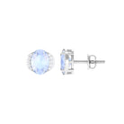 Oval Moonstone Minimal Solitaire Stud Earrings with Diamond Moonstone - ( AAA ) - Quality - Rosec Jewels