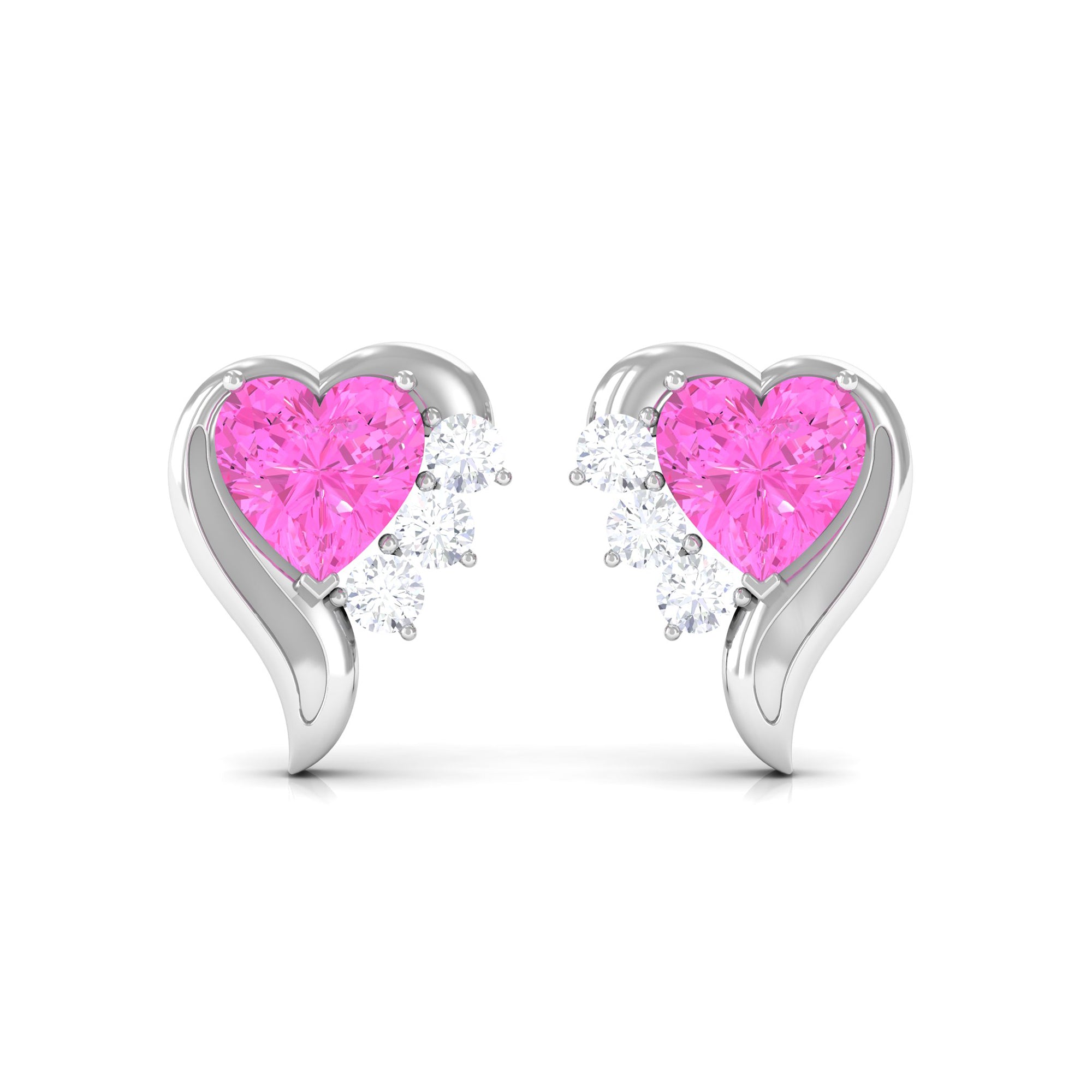 Heart Shape Pink Sapphire and Diamond Minimal Stud Earrings Pink Sapphire - ( AAA ) - Quality - Rosec Jewels