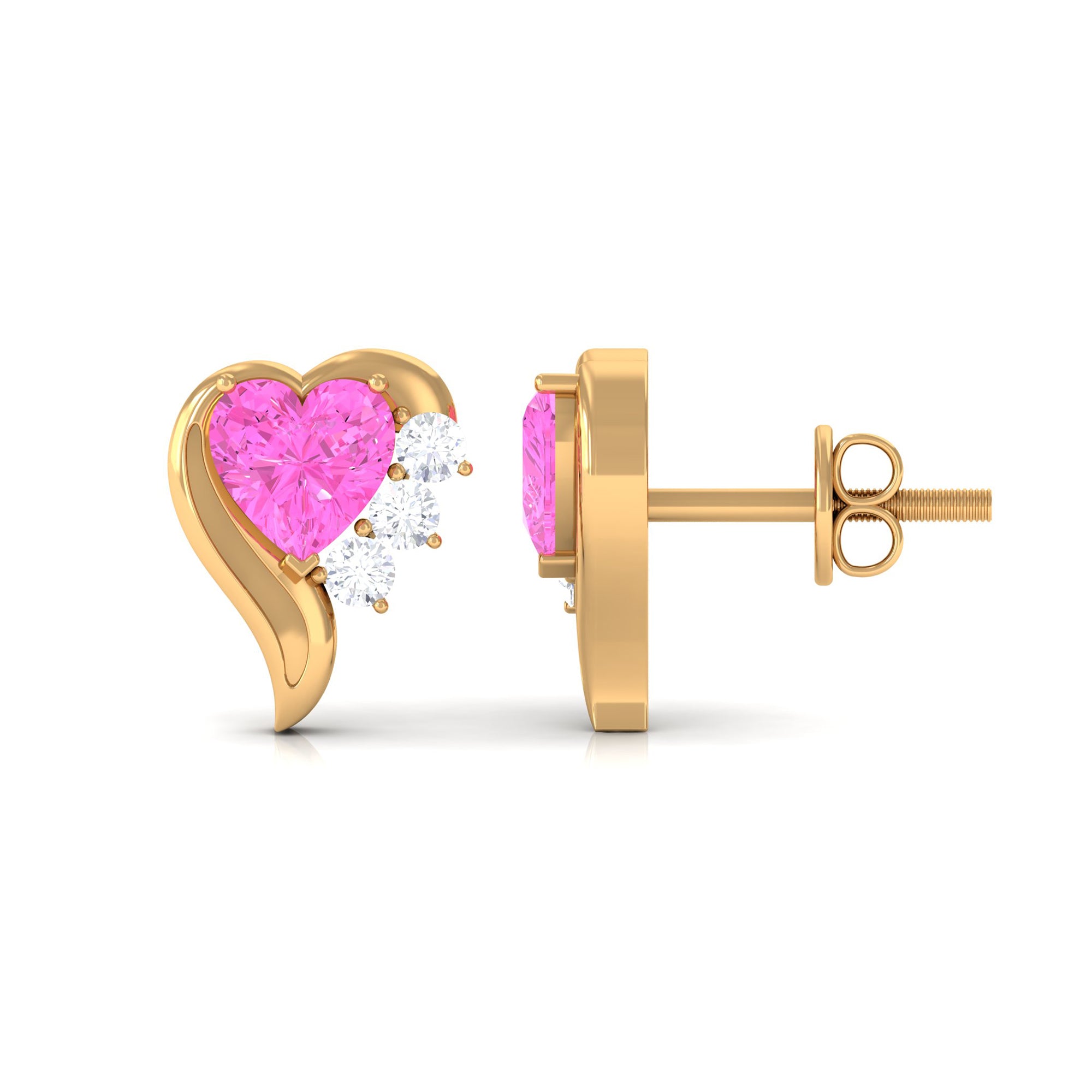 Heart Shape Pink Sapphire and Diamond Minimal Stud Earrings Pink Sapphire - ( AAA ) - Quality - Rosec Jewels