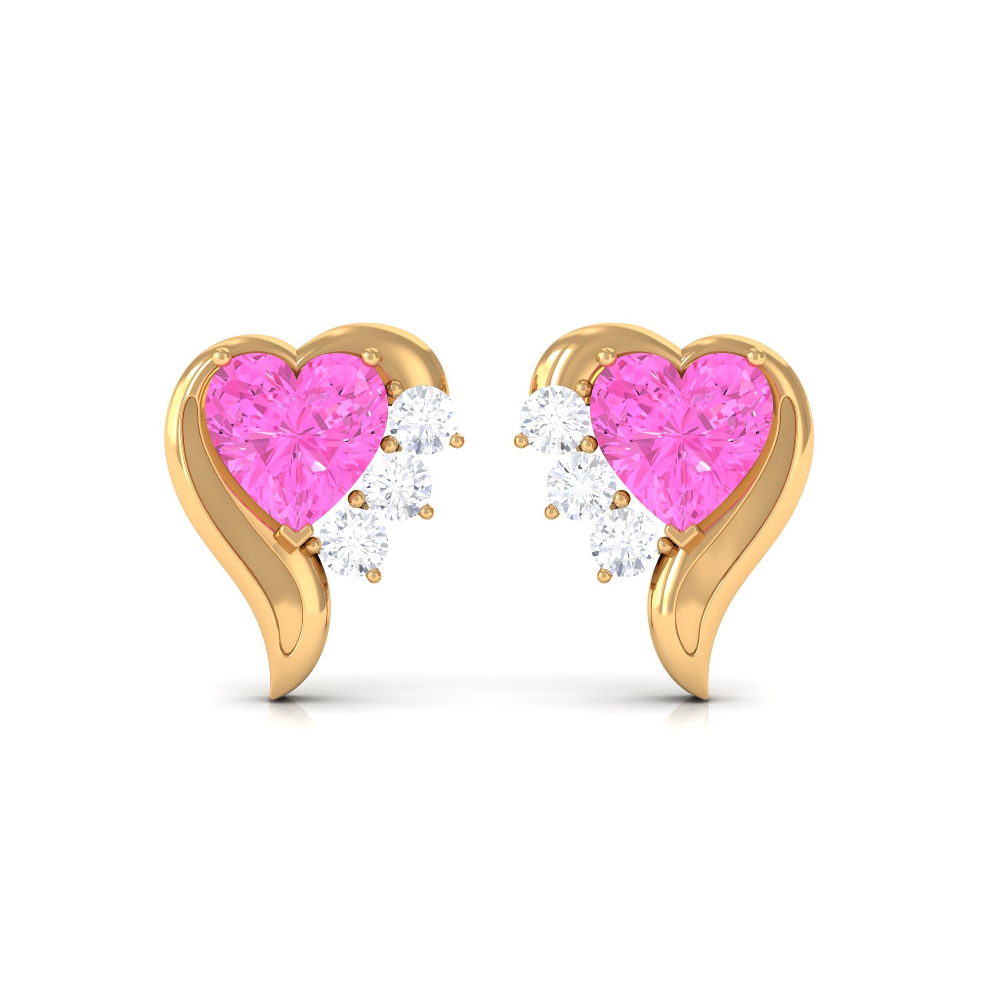 Heart Shape Pink Sapphire and Diamond Minimal Stud Earrings Pink Sapphire - ( AAA ) - Quality - Rosec Jewels