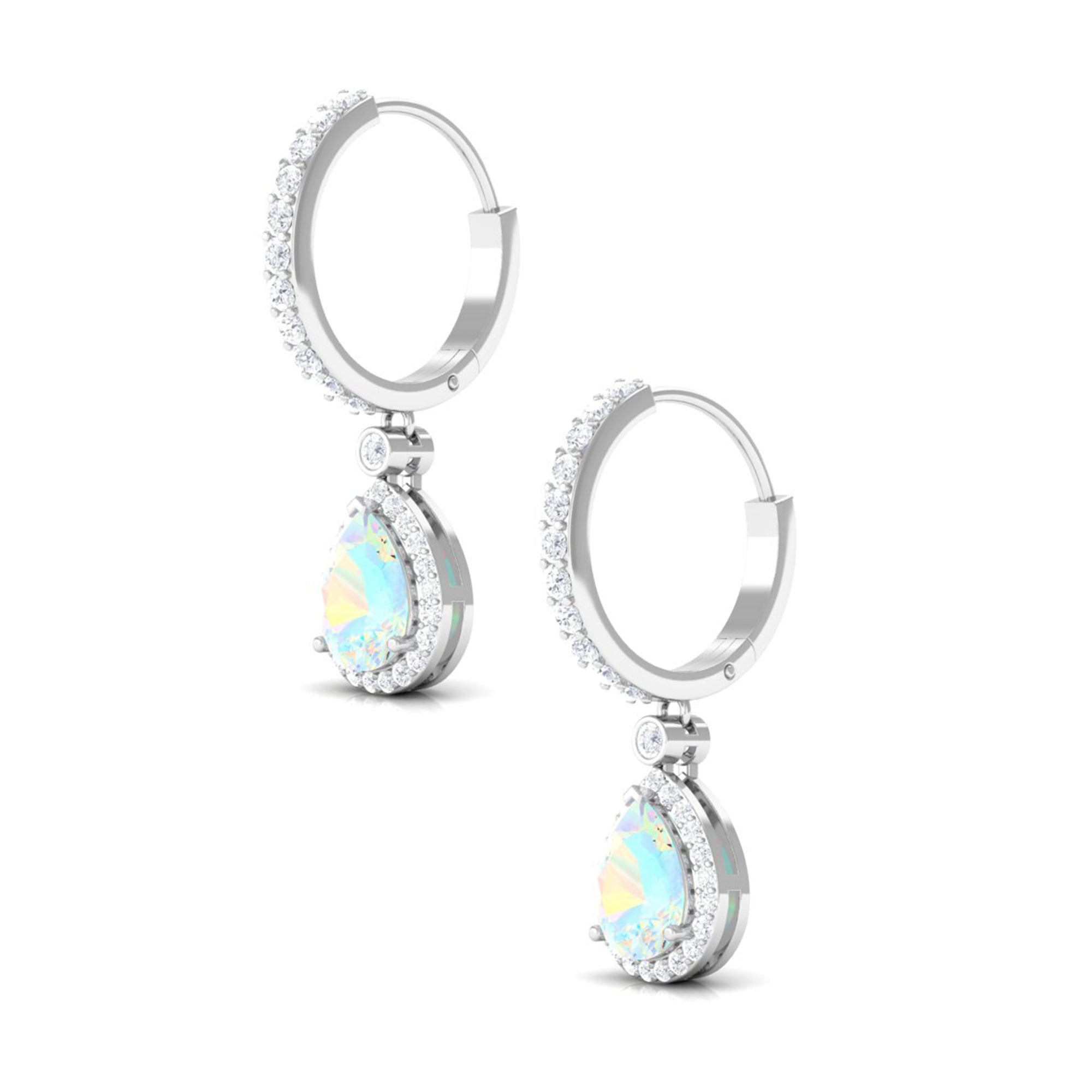 Classic Ethiopian Opal Classic Hoop Drop Earrings with Moissanite Accent Ethiopian Opal - ( AAA ) - Quality - Rosec Jewels