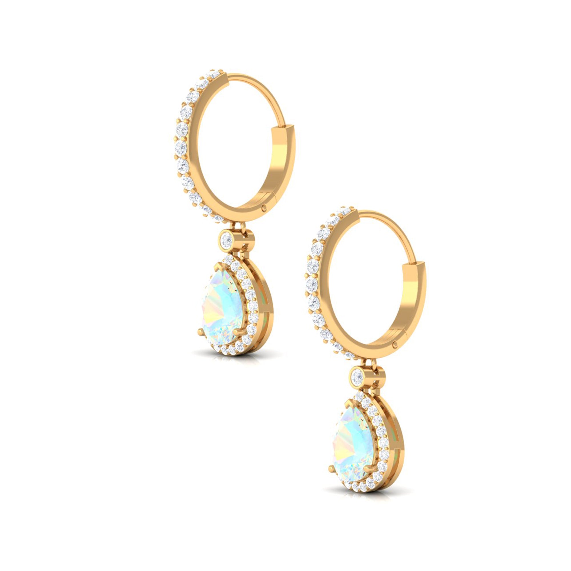 Classic Ethiopian Opal Classic Hoop Drop Earrings with Moissanite Accent Ethiopian Opal - ( AAA ) - Quality - Rosec Jewels