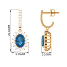 Certified London Blue Topaz and Diamond J Hoop Drop Earrings London Blue Topaz - ( AAA ) - Quality - Rosec Jewels