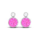 Bezel Set Round Pink Sapphire and Diamond Solitaire Stud Earrings Pink Sapphire - ( AAA ) - Quality - Rosec Jewels