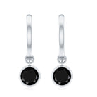 Bezel Set Black Onyx Hinged Hoop Drop Earrings Black Onyx - ( AAA ) - Quality - Rosec Jewels