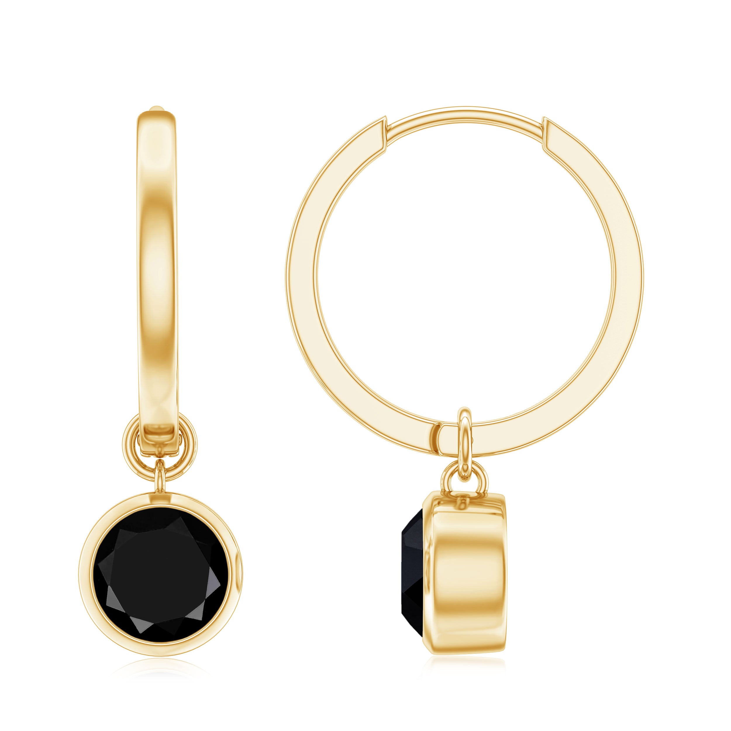 Bezel Set Black Onyx Hinged Hoop Drop Earrings Black Onyx - ( AAA ) - Quality - Rosec Jewels