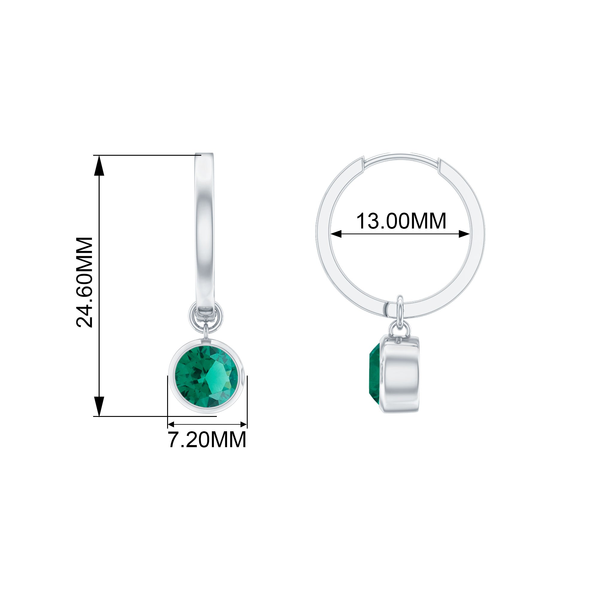 1.5 CT Bezel Set Created Emerald and Gold Hinged Hoop Earrings Lab Created Emerald - ( AAAA ) - Quality - Rosec Jewels