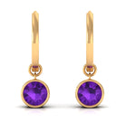 Natural Amethyst Hoop Drop Earrings in Bezel Setting Amethyst - ( AAA ) - Quality - Rosec Jewels