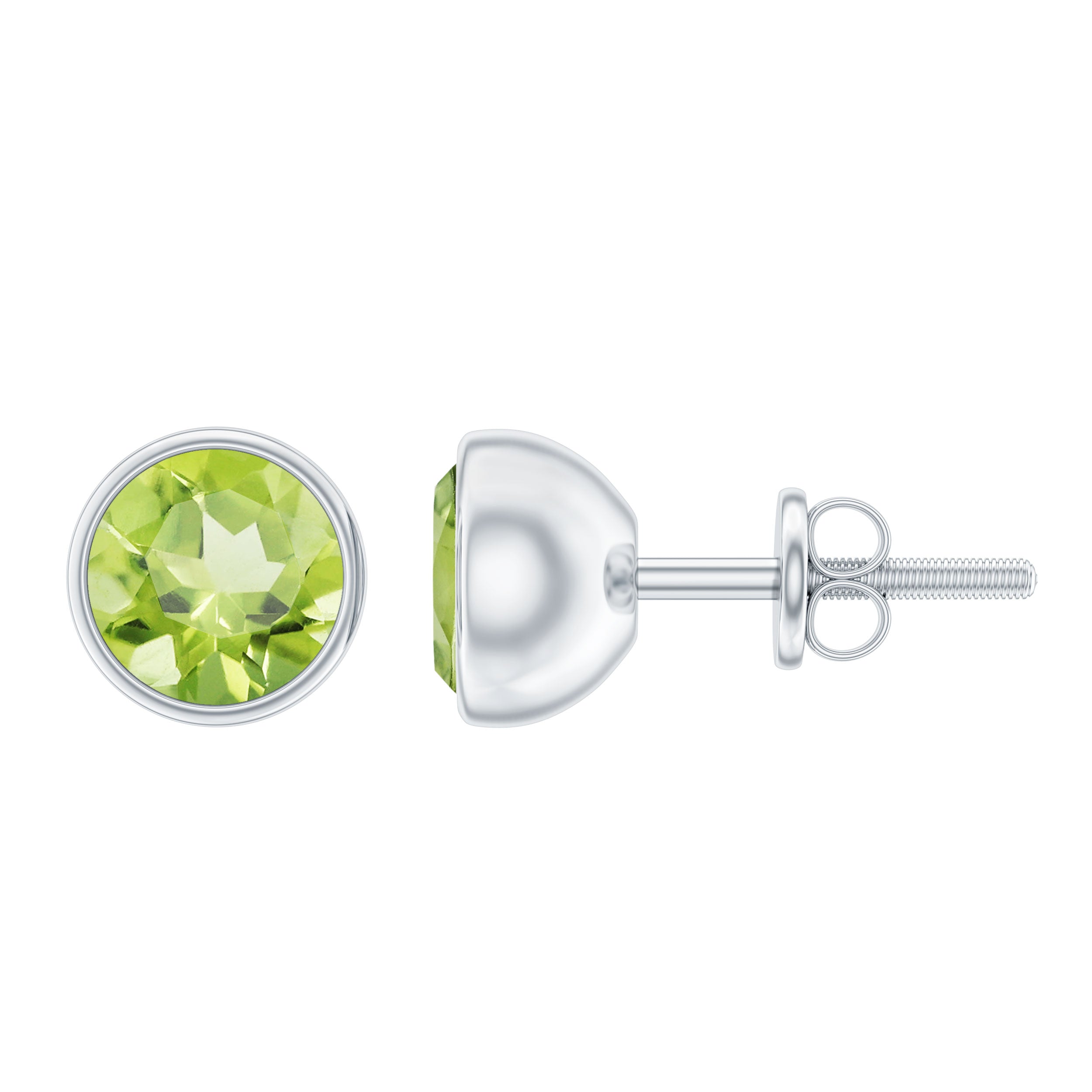 Bezel Set Round Peridot Solitaire Stud Earrings Peridot - ( AAA ) - Quality - Rosec Jewels