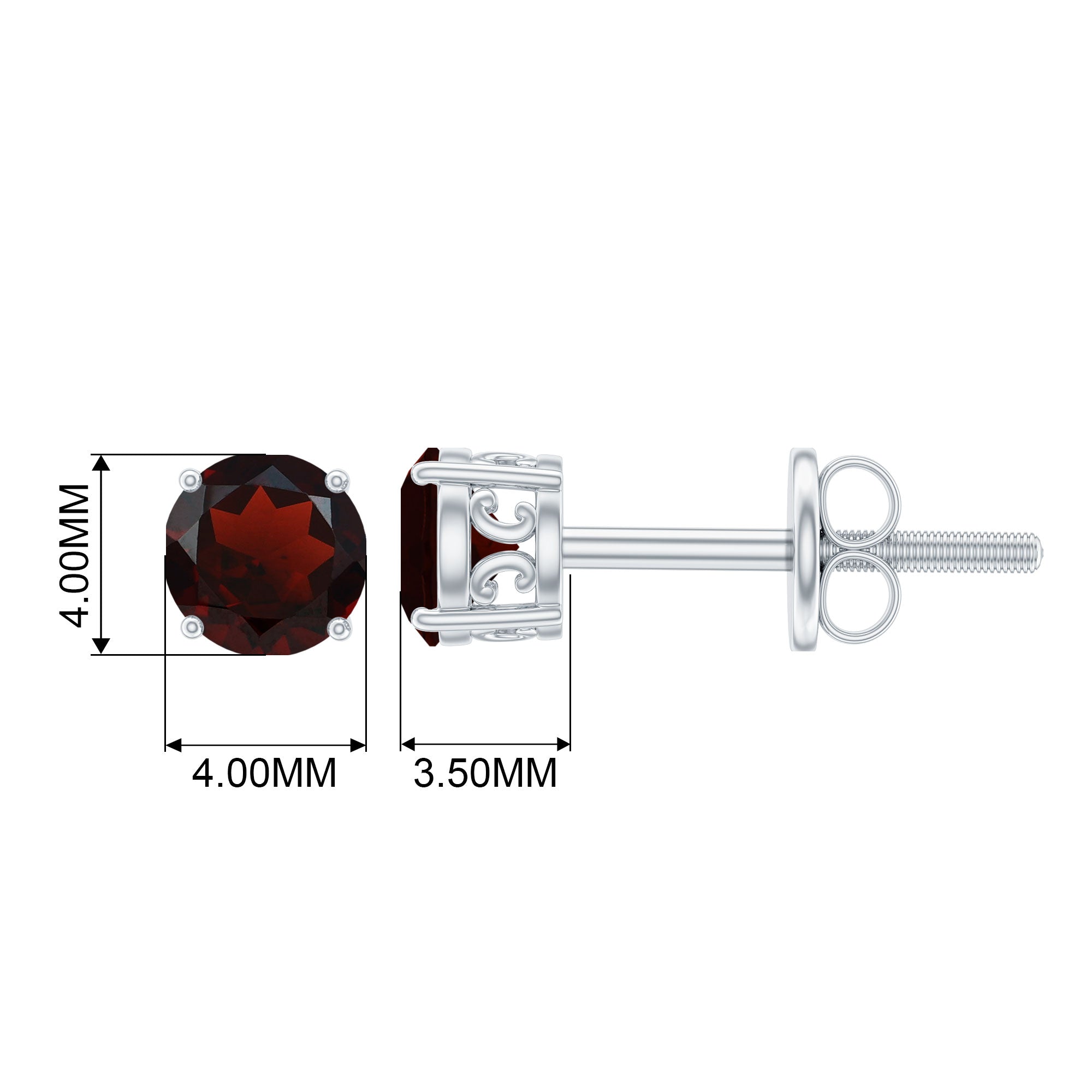 Genuine Garnet Solitaire Stud Earrings Garnet - ( AAA ) - Quality - Rosec Jewels