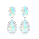 Classic Ethiopian Opal Dangle Earrings with Diamond Stones Ethiopian Opal - ( AAA ) - Quality - Rosec Jewels