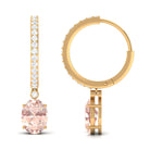 Oval Morganite Hoop Drop Earrings with Diamond Accent Morganite - ( AAA ) - Quality - Rosec Jewels