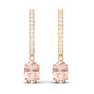 Oval Morganite Hoop Drop Earrings with Diamond Accent Morganite - ( AAA ) - Quality - Rosec Jewels