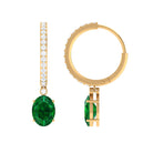 Oval Created Emerald and Diamond Hoop Drop Earrings Lab Created Emerald - ( AAAA ) - Quality - Rosec Jewels