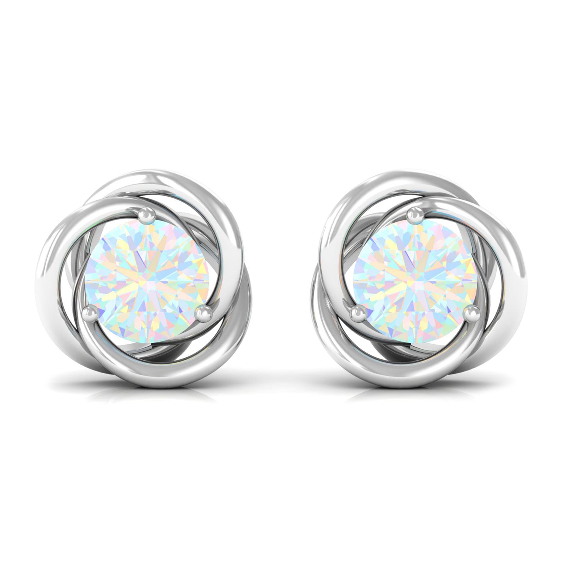 4 MM Round Ethiopian Opal Solitaire Gold Swirl Stud Earrings in Prong Setting Ethiopian Opal - ( AAA ) - Quality - Rosec Jewels