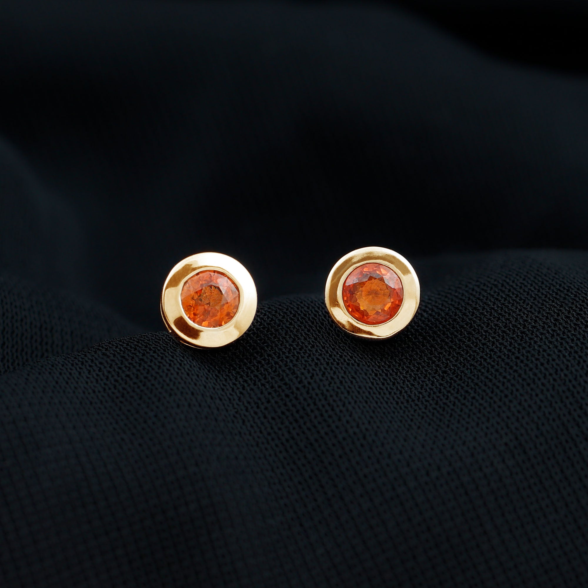 0.50 CT Bezel Set Orange Sapphire Solitaire Stud Earrings Orange Sapphire - ( AAA ) - Quality - Rosec Jewels